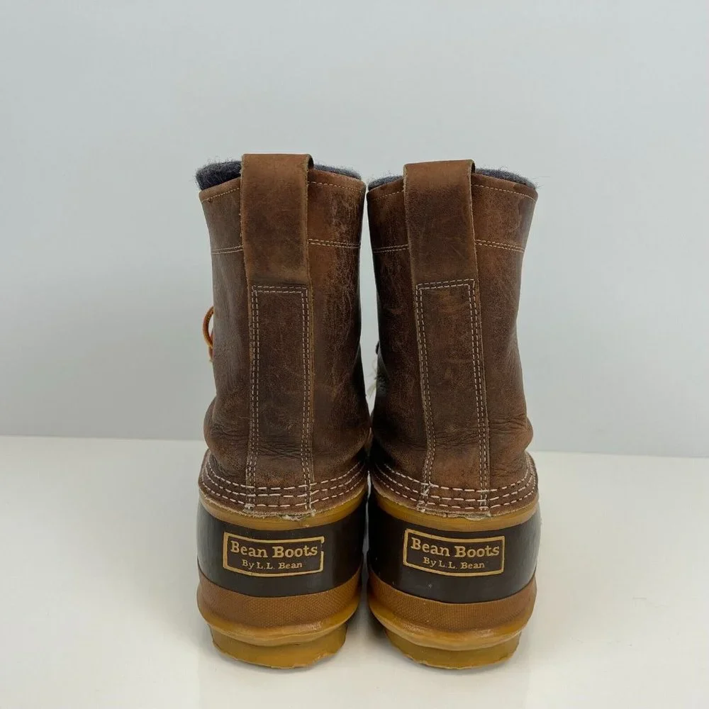 LL Bean 8 Inch Duck Boots Vtg Leather Dark Brown Insulated Line Mens Size 8